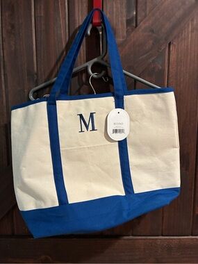 Eccolo Canvas Tote with Blue Trim and Monogram
